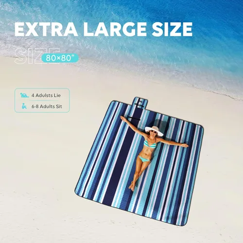 Miniatura 2 de ZAZE Manta de picnic para playa, 80 x 80 pulgadas, extra grande, gruesa, 3 capas, a prueba de arena, lavable a máquina, impermeable, plegable