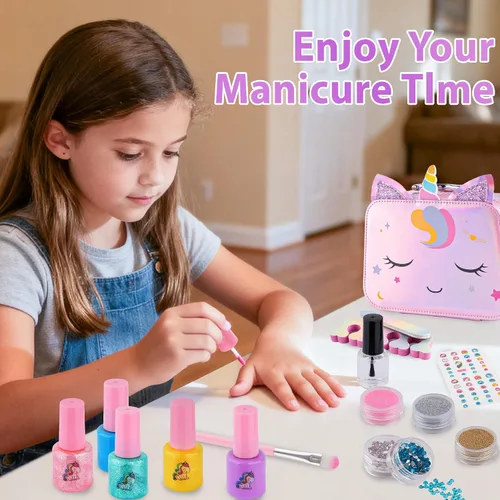 Miniatura 2 de Juego de esmaltes de uñas para niñas, no tóxico, de secado rápido, con secador de uñas y calcomanías de uñas de bricolaje, regalos de Navidad