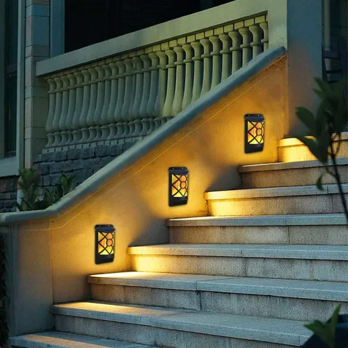 Miniatura 7 de Aityvert Luces solares de llama al aire libre, luz solar de llama parpadeante impermeable, sensor oscuro, encendido y apagado automático, 66 luces
