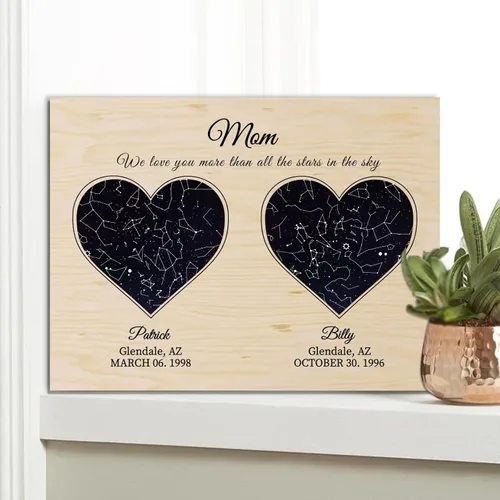 Bohva Regalos para mamá de hija e hijo, mapa de estrellas personalizado para mamá, regalos personalizados para aniversario del día de la madre,