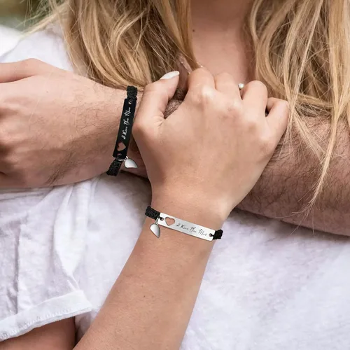 Miniatura 4 de MPRAINBOW Pulsera trenzada personalizada para parejas pulseras grabadas con palabras de promesa con nombre personalizado, pulseras de relación