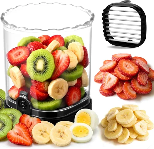Hendiy Rebanadora de Fresas con Cuchillas de Acero Inoxidable | Taza Rebanadora de Huevos y Frutas para Plátano, Pepino, Seta | Gadget de Cocina