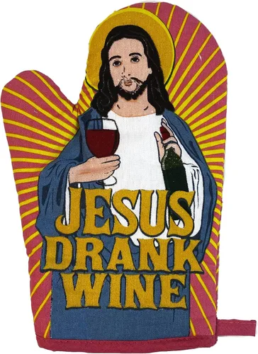 Jesús bebió vino guante de horno divertido religión beber vino amante novedad guante de cocina divertido gráfico ropa de cocina religioso vino