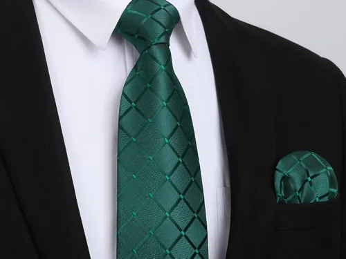Miniatura 243 de HISDERN Conjunto de corbata a cuadros a cuadros pañuelo tejido clásico formal para hombre corbata y bolsillo cuadrado