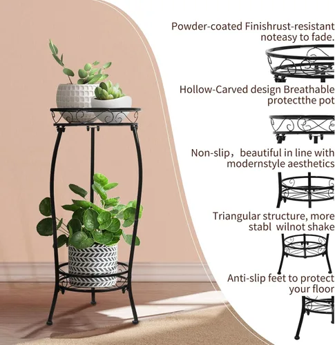 Miniatura 4 de Paquete de 2 soportes para plantas para interiores y exteriores, 2 niveles de 27 pulgadas de alto, soporte de metal para macetas, soporte resistente