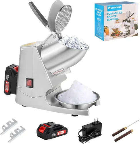 Máquina de afeitar de hielo portátil inalámbrica, 178 libras/h de doble hoja y una sola batería | Máquina trituradora de hielo a batería de 180 W
