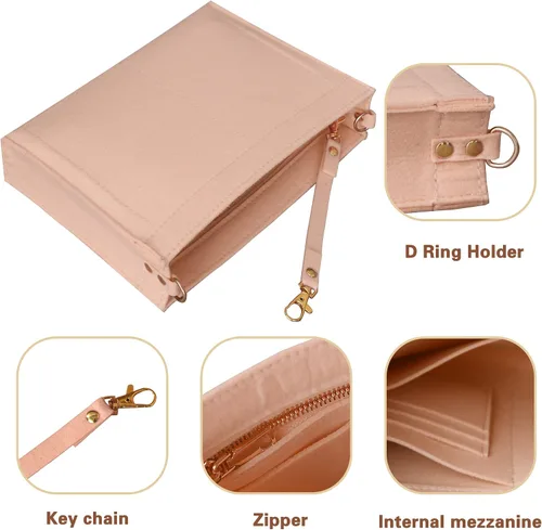 Miniatura 6 de MISIXILE Organizador de bolsa de fieltro con cremallera y hebillas doradas, organizador de bolso para bolsa de aseo 19 26