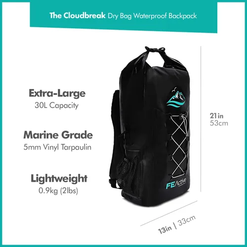 Miniatura 8 de FE Active Mochila impermeable Dry Bag - Bolsa ecológica de 30 litros para hombres y mujeres para pesca, viajes, senderismo, playa