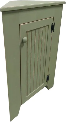 Armario de esquina de madera maciza con puerta (salvia vieja)