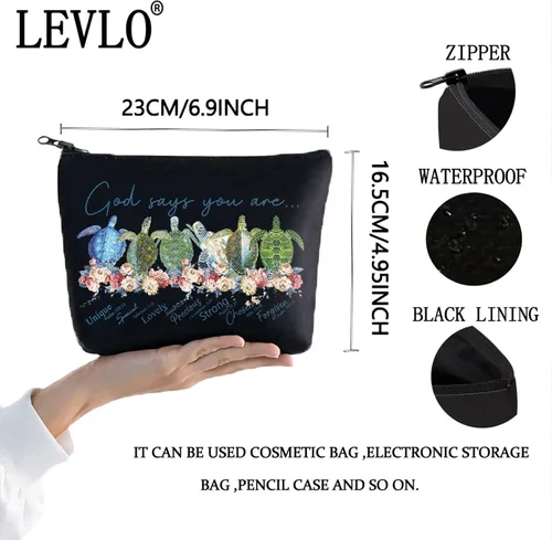 Miniatura 2 de LEVLO Bolsa de maquillaje cosmética de tortuga marina, regalo para amantes de las tortugas, Dios dice que eres único, especial, encantador, elegido