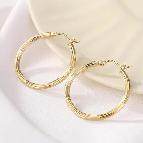 Miniatura 4 de ToHeart Aretes de aro de oro de 14 quilates para mujer, aretes de aro rectangulares chapados en oro pequeños