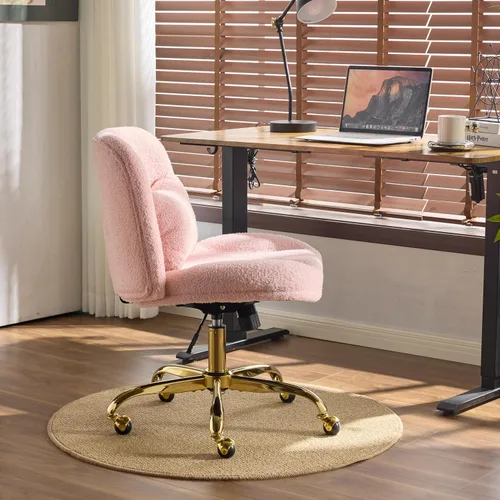 Miniatura 5 de VINGLI Silla de Oficina Ancha con Patas Cruzadas, Silla de Escritorio Ergonómica Buttprint Cómoda con Almohada y Base Dorada, Doble Uso con/sin