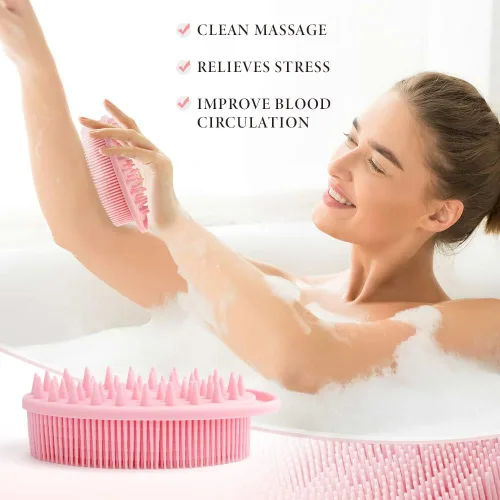 Miniatura 6 de Exfoliante corporal de silicona, esponja de silicona, 2 piezas de esponja de ducha, exfoliante de silicona para ducha, cepillo de silicona 2 en 1