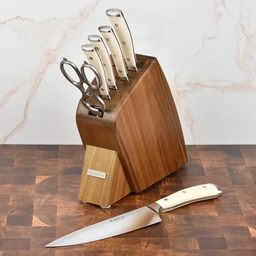 Miniatura 2 de Wusthof Classic Ikon Creme - Juego de 7 cuchillos delgados (bloque de acacia)