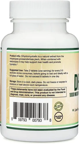 Miniatura 4 de Tabletas de dihidromiricetina (DHM) DHM1000 – El suplemento DHM más potente del mercado – 1,000 mg por cápsula (30 unidades) mejorado