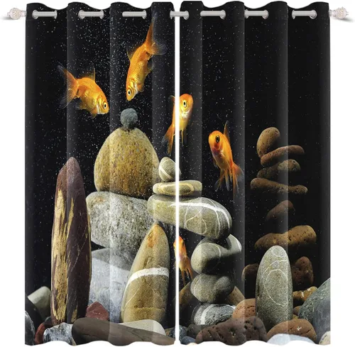 Miniatura 11 de Renaiss Cortinas de carpa para ventana, 29 pulgadas de ancho x 45 pulgadas de alto, pintura de tinta oriental, hojas de loto, lirio de agua negro