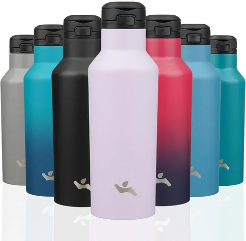 Miniatura 35 de Konokyo - Botella de agua aislada con popote, termo de agua de acero inoxidable de doble pared de 17 onzas con 2 tapas, azul lago