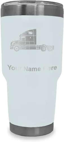 Miniatura 8 de LaserGram Taza aislada al vacío de 20 onzas, cabina de camión, grabado personalizado incluido (negro)