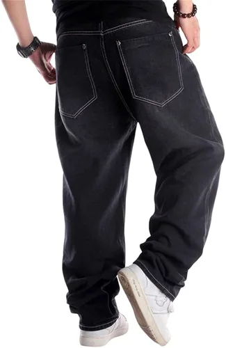Miniatura 4 de BUYDUAL Pantalones de mezclilla holgados Y2k para hombre, ajuste holgado, estilo hip hop, vintage, holgados, pantalones de mezclilla de moda