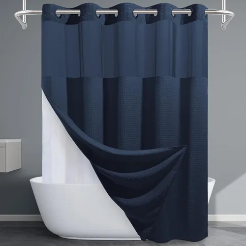 Miniatura 12 de EUTXL Cortina de ducha beige sin gancho con forro a presión, cortinas de ducha de tejido gofre de 230 GSM para baño, 54 pulgadas de ancho x 80