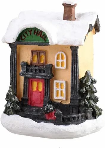 Miniatura 11 de Ochine Casa con luz de pueblo navideño, decoración navideña con luz LED, material de resina, edificios coleccionables de vacaciones