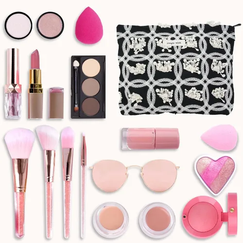 Miniatura 6 de Sminra Bolsa de Maquillaje Bolsa de Cosméticos Bolsa de Aseo de Lona Preppy para Mujeres Linda Bolsa con Cremallera Organizador Accesorios de Viaje