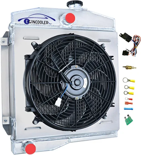 Miniatura 8 de Radiador de aluminio con núcleo de 3 filas para Jeep CJ3 CJ5 CJ6 DJ5 DJ6 1955 Willys 1955 Todos los radiadores de aluminio+ventilador
