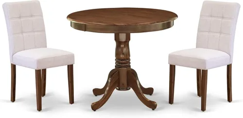 East West Furniture ANAS3-AWA-08 Juego de mesa de comedor de cocina de 3 piezas contiene una mesa moderna y 2 sillas de comedor tapizadas de tela de