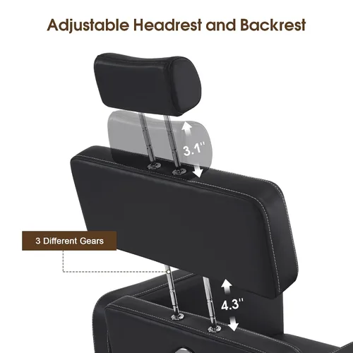 Miniatura 4 de BarberPub Silla de peluquería hidráulica clásica reclinable, ajustable, estilo de salón de belleza, silla de spa 2065 (negro)