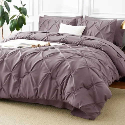 Miniatura 18 de CozyLux - Juego de ropa de cama con pliegues plisados de 7 piezas en una bolsa; edredón tamaño King para todas las estaciones, sábanas, fundas
