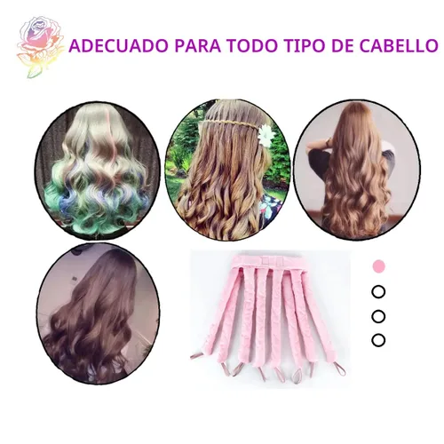 Miniatura 3 de Diadema de varilla rizada sin calor rosa, nuevo diseño mejorado de ocho garras con rizos sin calor removibles y ajustables rosado1