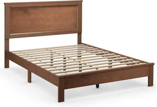 Miniatura 9 de KOMFOTT Armazón de Cama de Plataforma de Madera Tamaño Twin con Cabecero, Cama de Plataforma de Madera de Mediados del Siglo con Soporte de Listones