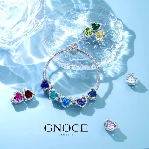 Miniatura 4 de GNOCE Dijes de piedra natal en forma de corazón para pulsera de plata de ley 925 para cumpleaños, día de la madre, regalo para mujer