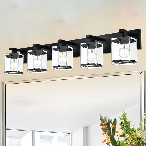 Miniatura 18 de Lámpara de pared negra de WINSHEN, lámpara de tocador de baño de 2 luces, lámpara de montaje en pared sobre espejo para dormitorio, estudio, sala
