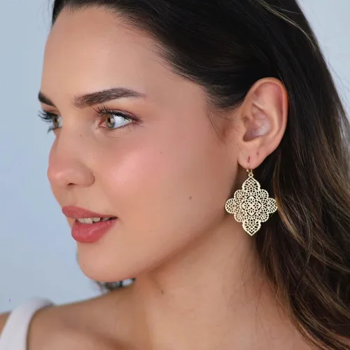 Miniatura 2 de POMINA Aretes colgantes de filigrana celta floral dorada, bohemios, modernos, geométricos, para mujer