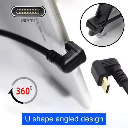 Miniatura 6 de xiwai USB2.0 Tipo-A a Tipo C USB-C macho a macho Cable de datos de alimentación 480Mbps negro opuesto en forma de U en ángulo trasero