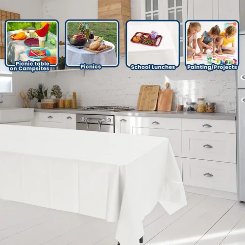 Miniatura 6 de BULK - Manteles de plástico blanco Paquete de 100 54 x 108 pulgadas Se adapta a mesas plegables y de picnic estándar Plegado, fácil