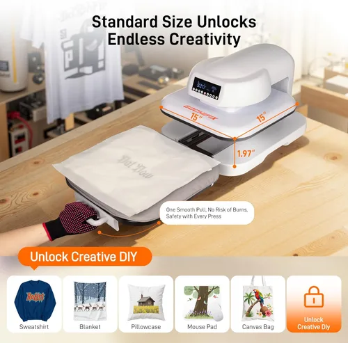 Miniatura 5 de Máquina de prensa de calor para camisetas, máquina automática de prensa de camisas de 15 x 15 pulgadas con 4 modos de memoria, apagado automático
