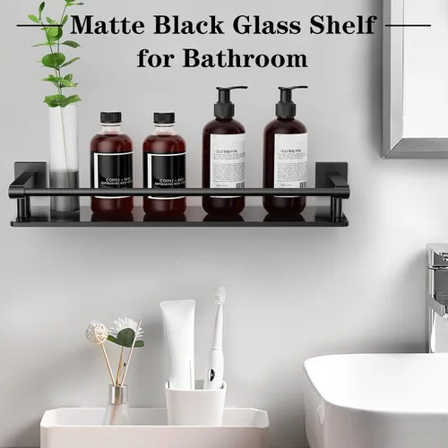 Miniatura 5 de Estante de vidrio para baño, estantes de baño de 20 pulgadas con toallero, estantes de vidrio templado con toallero de acero inoxidable para estante