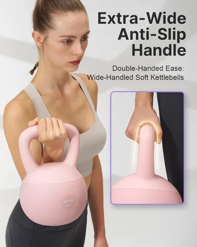 Miniatura 4 de YOTTOY Pesa rusa suave, pesas rusas con agarre antideslizante para entrenamientos en casa, juego de pesas rusas fuerza y seguridad garantizadas Rosa