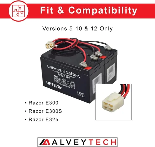 Miniatura 2 de AlveyTech Paquete de baterías prémium de 24 voltios para scooter eléctrico Razor E300 y E325 (rango estándar de 7 Ah, versiones 5-10, 12) – Juego