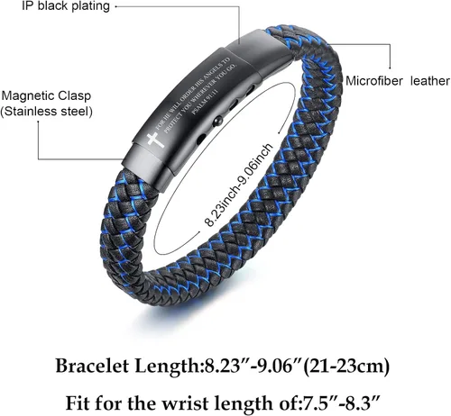 Miniatura 6 de VNOX - Brazalete ajustable de cuero trenzado azul hecho a mano con mantra inspirador para hombre, pulsera de estímulo, regalo motivacional