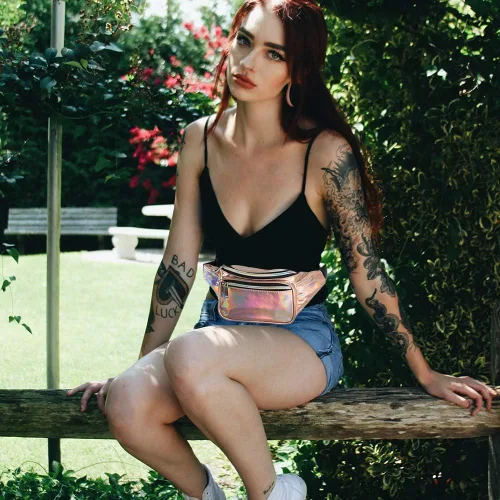 Miniatura 6 de Riñonera holográfica: bolsa de cintura rave de moda con cinturón ajustable para mujeres y hombres, Oro rosa holográfico., talla única