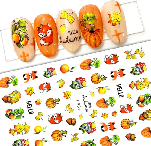 Miniatura 4 de 6 hojas de calcomanías de arte de uñas de otoño, calcomanías de hojas de arce, calcomanías autoadhesivas 3D, calcomanías de uñas de otoño, hojas
