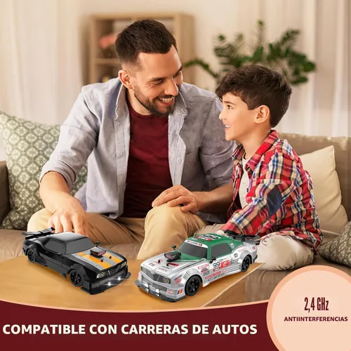 Miniatura 5 de Auto RC Drift de 2.4 GHz, escala 1:16, 4WD, de alta velocidad, con luces LED, dos baterías y neumáticos a la deriva, autos de juguete deportivos