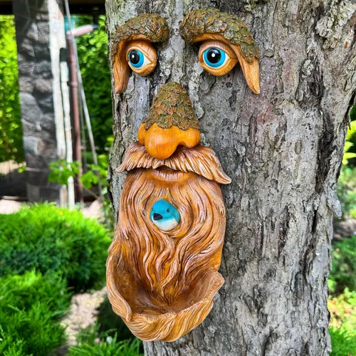 Miniatura 7 de Mood Lab Decoración de Caras de Árbol para Exteriores - Comedero para Pájaros del Hombre Viejo - Decoración de Jardín Tree Hugger - Estatuas de Arte