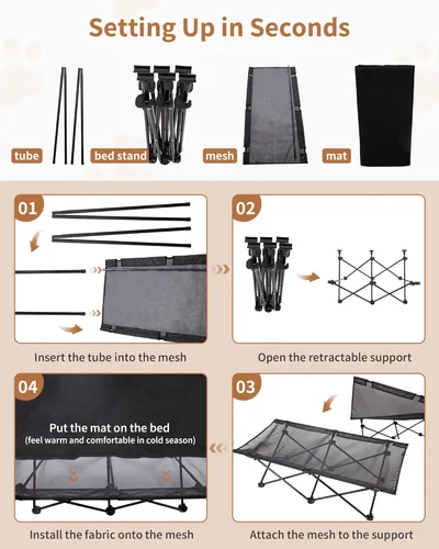 Miniatura 5 de KingCamp Cama elevada para perros para perros grandes, cama de mascotas elevada y fresca para exteriores con malla lavable y transpirable y pies