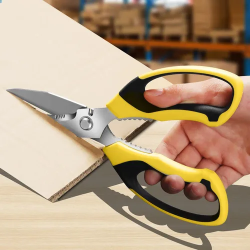 Miniatura 5 de BoFuYuan Tijeras de utilidad resistentes: Tijeras afiladas de 8 pulgadas para todo propósito y uso pesado, cuchillas dentadas cortan alfombra