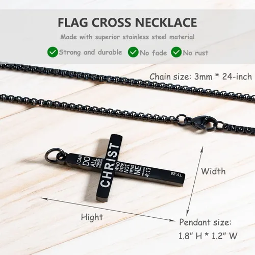 Miniatura 5 de Wolentty Collar con cruz de bandera estadounidense de acero inoxidable grabado religioso filipenses 413 joyería con colgante para hombre color negro