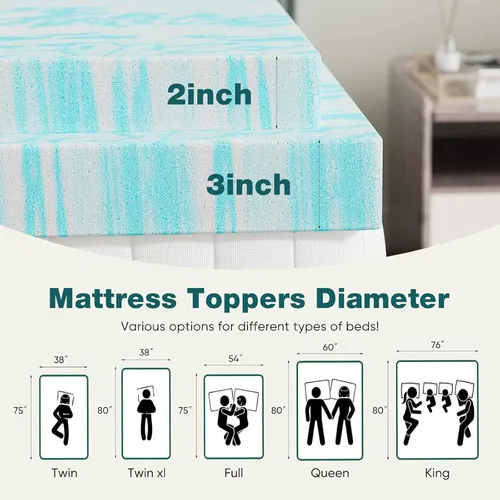 Miniatura 3 de Sweetcrispy Cubrecolchón Queen de espuma viscoelástica de 2 pulgadas de grosor con infusión de gel para cama tamaño Queen, sofá cama, caravana